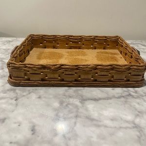 Vintage Pyrex baker in a basket